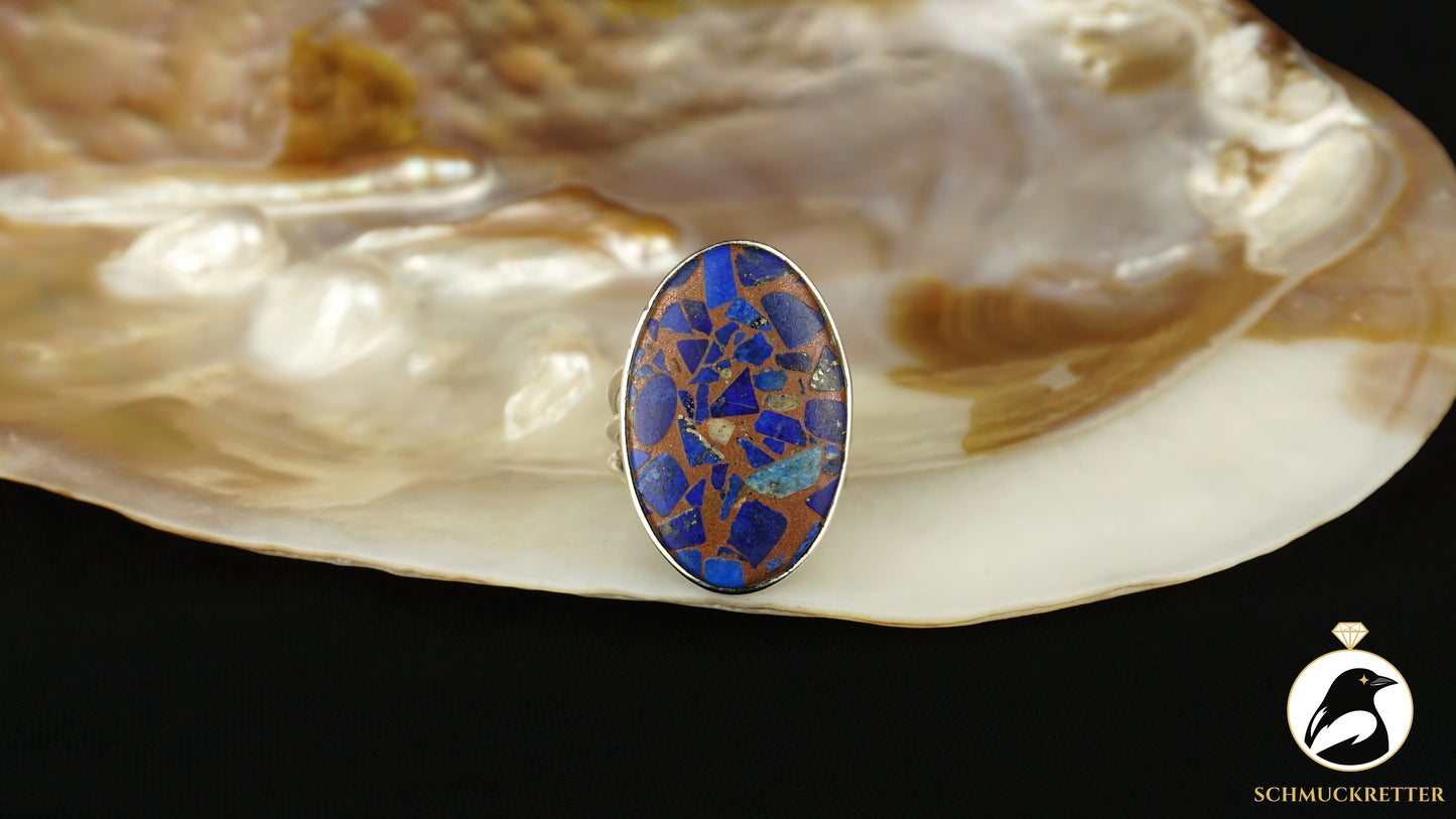 Großer 925 Silber Ring mit Mosaik-Lapislazuli, Gr. 56, SALE