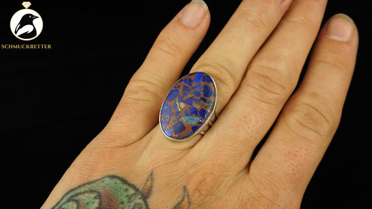 Großer 925 Silber Ring mit Mosaik-Lapislazuli, Gr. 56, SALE