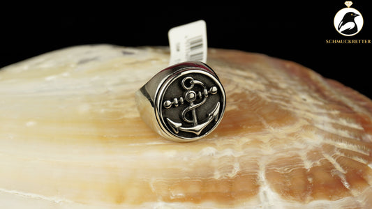 Edelstahl Siegelring 'Anker', neuwertig, Gr. 58