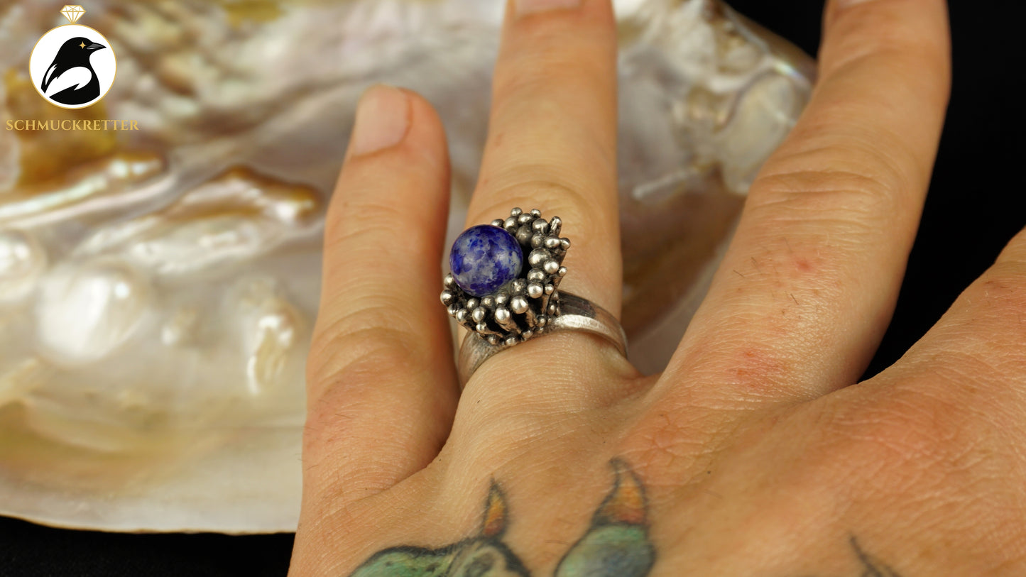 Modernistischer 925 Silber Ring mit Sodalith aus Schweden, Gr. 56, SALE
