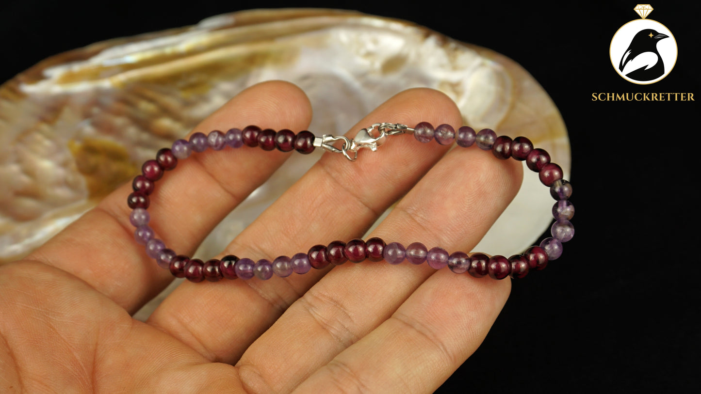Edelsteinarmband aus Amethyst & Granat, Edelstahl Verschluss