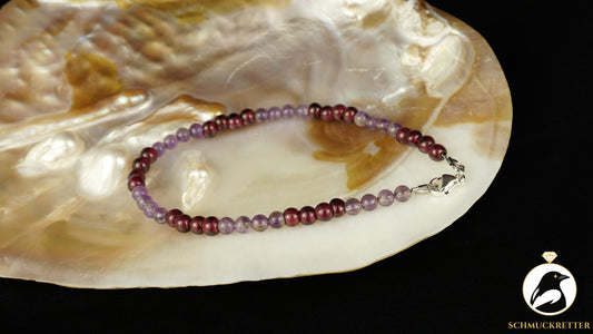 Edelsteinarmband aus Amethyst & Granat, Edelstahl Verschluss