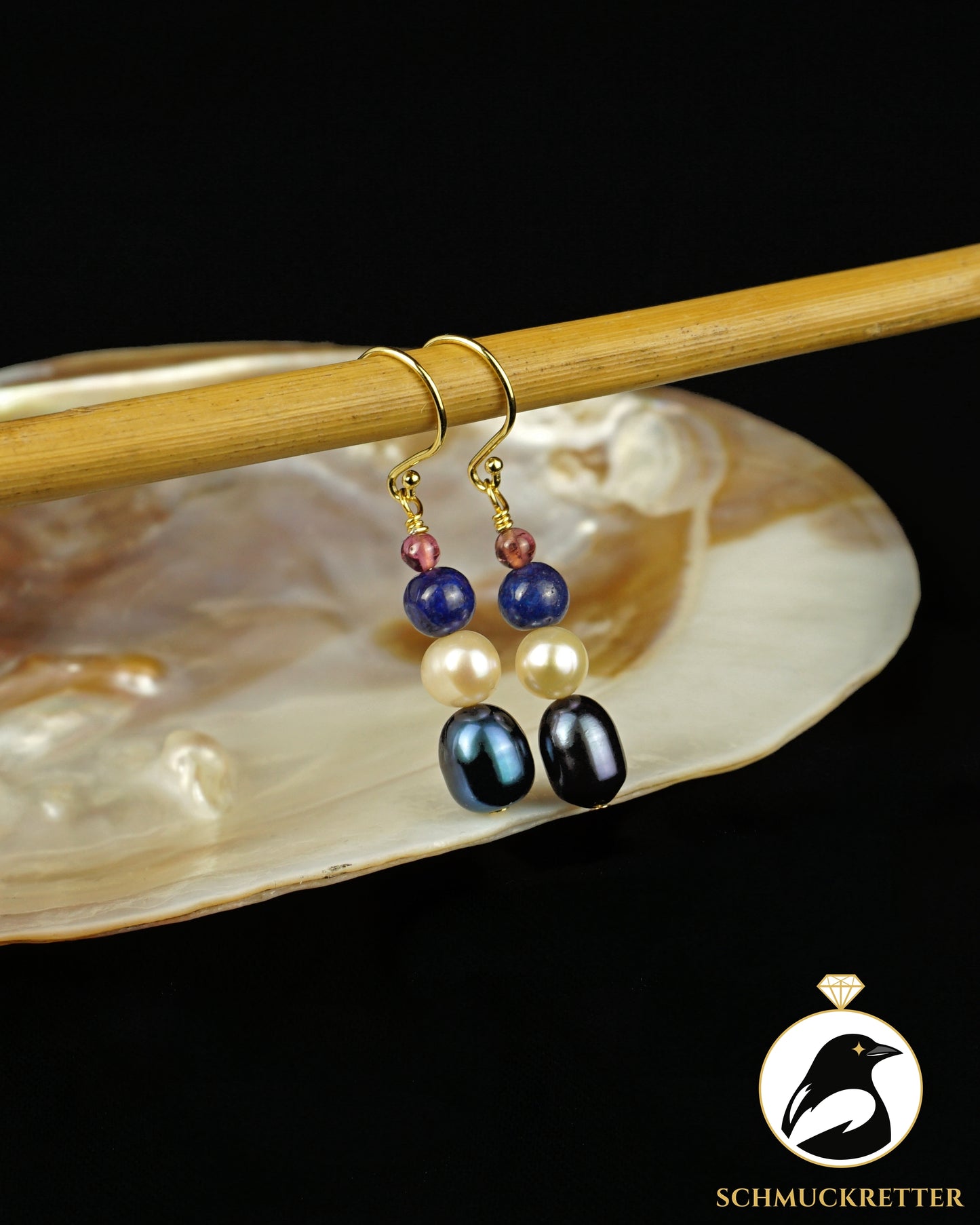 Ohrringe 'Saint Tropez' aus 925 Silber - mit Lapislazuli, Perlen, Turmalin