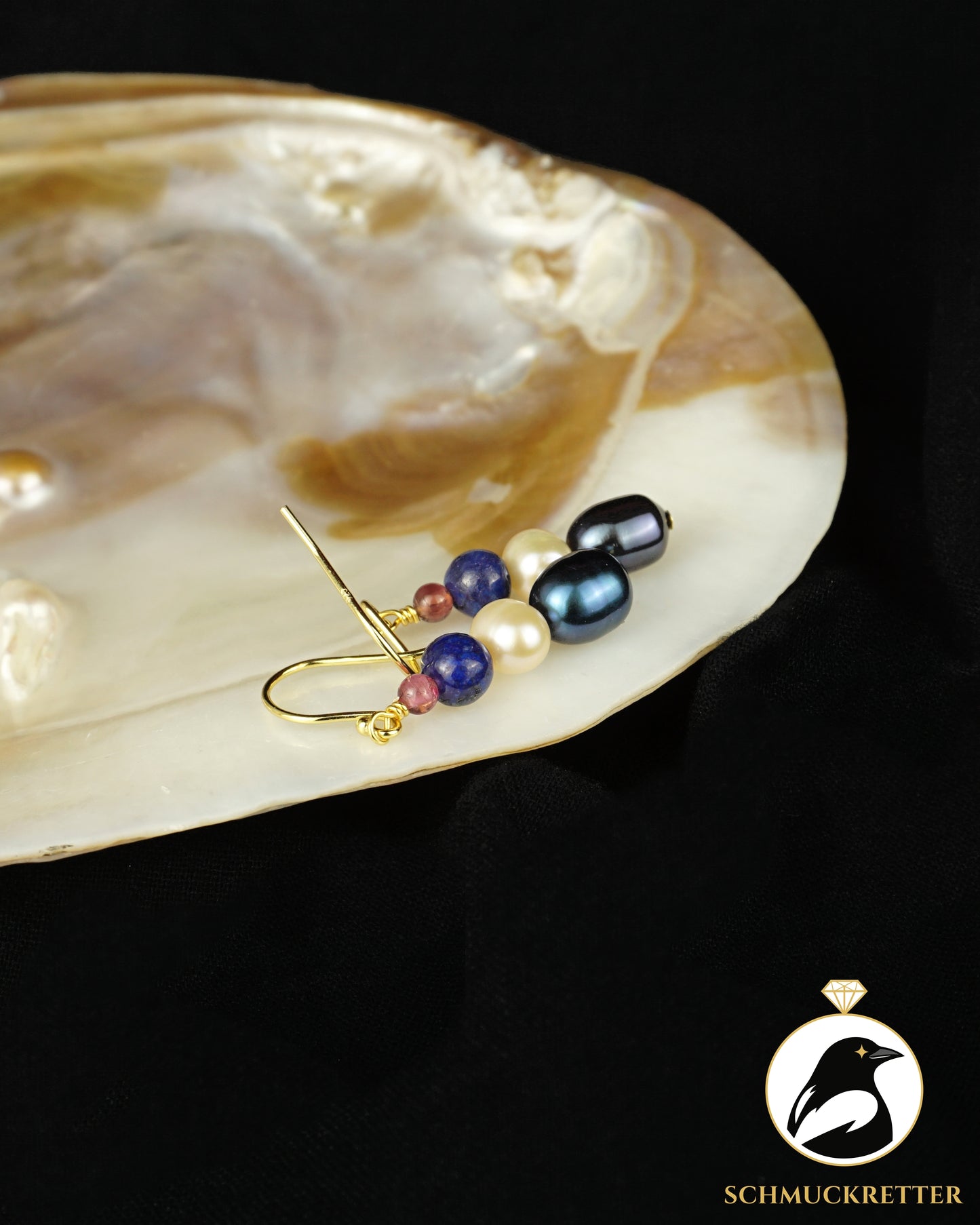 Ohrringe 'Saint Tropez' aus 925 Silber - mit Lapislazuli, Perlen, Turmalin