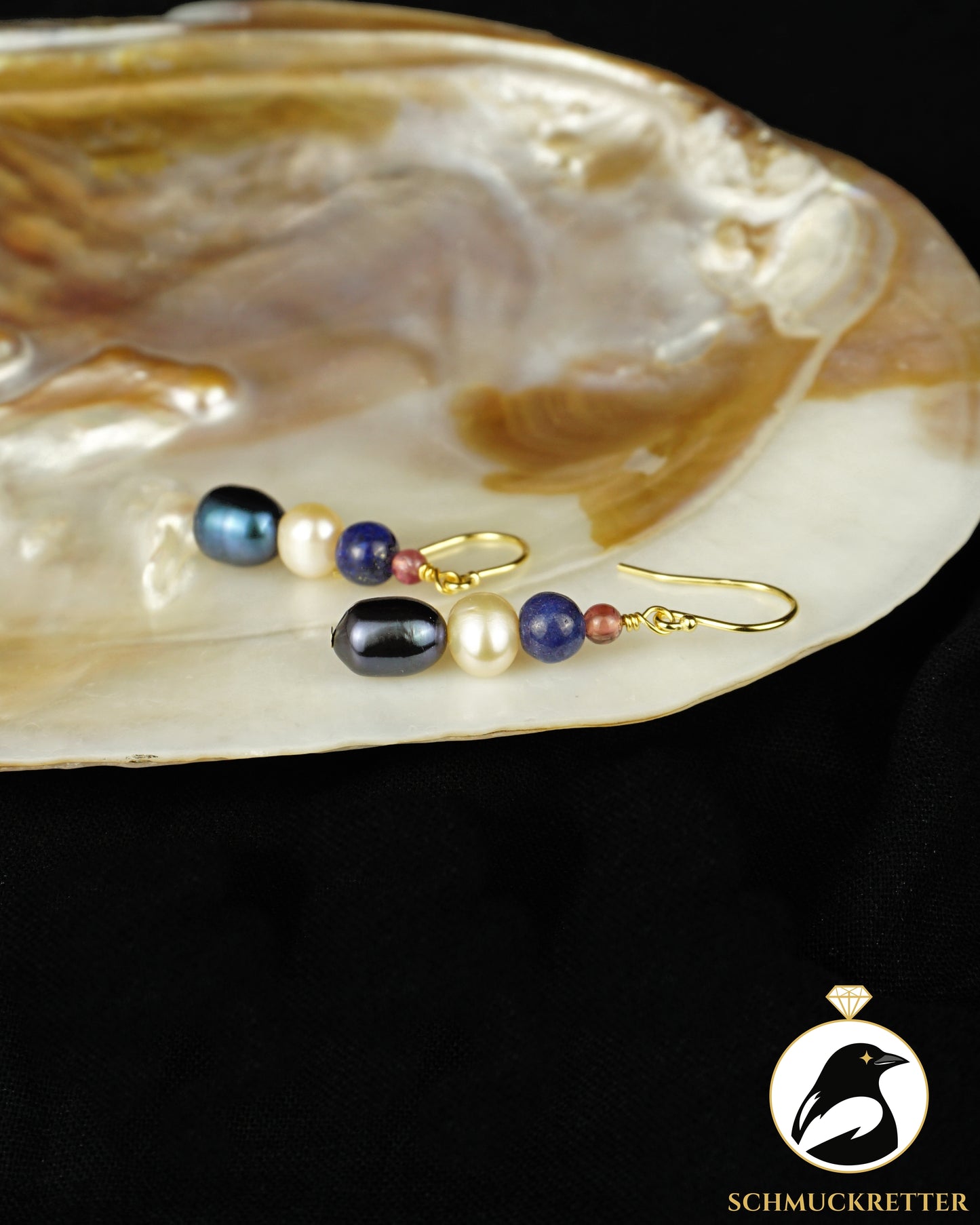 Ohrringe 'Saint Tropez' aus 925 Silber - mit Lapislazuli, Perlen, Turmalin