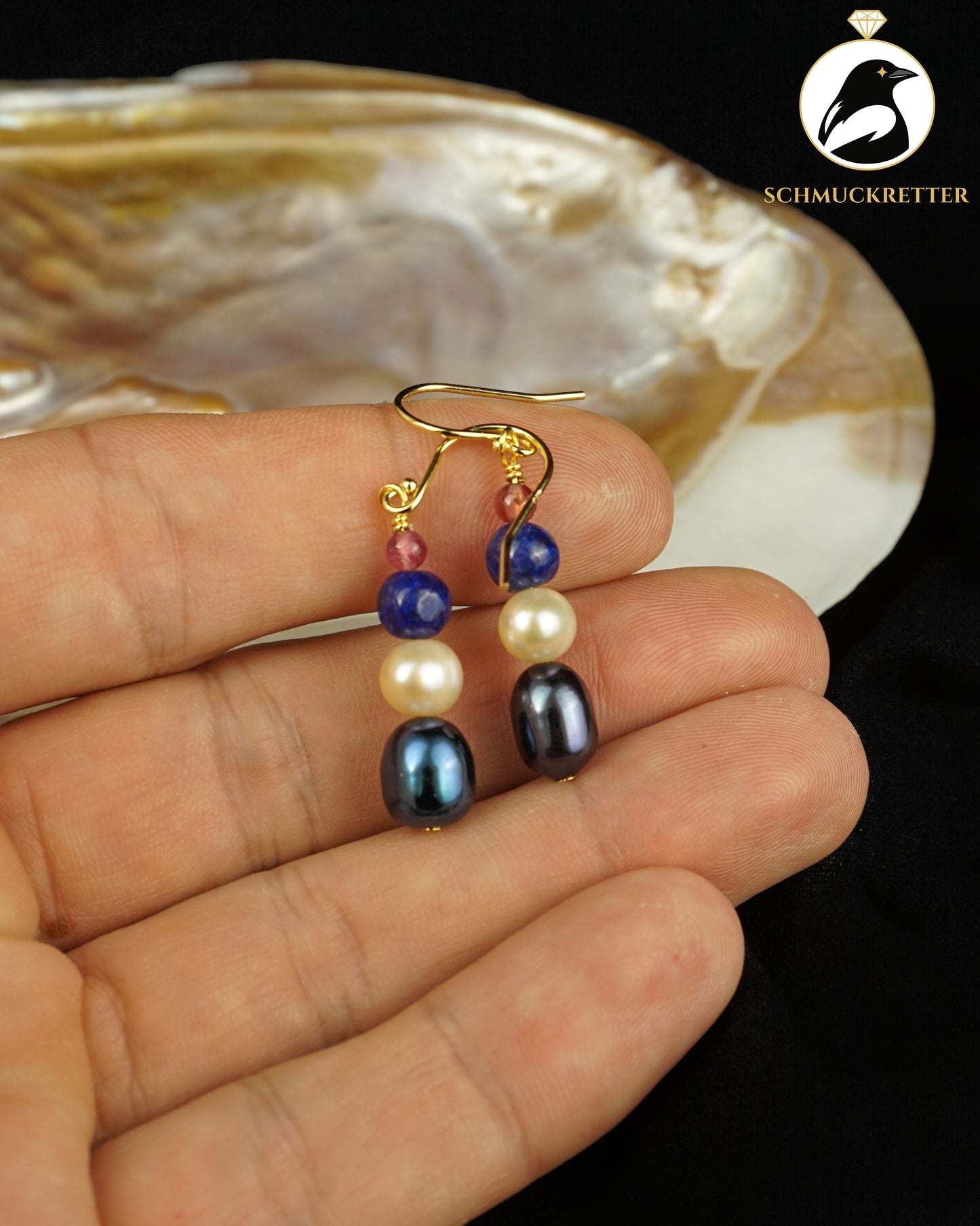 Ohrringe 'Saint Tropez' aus 925 Silber - mit Lapislazuli, Perlen, Turmalin