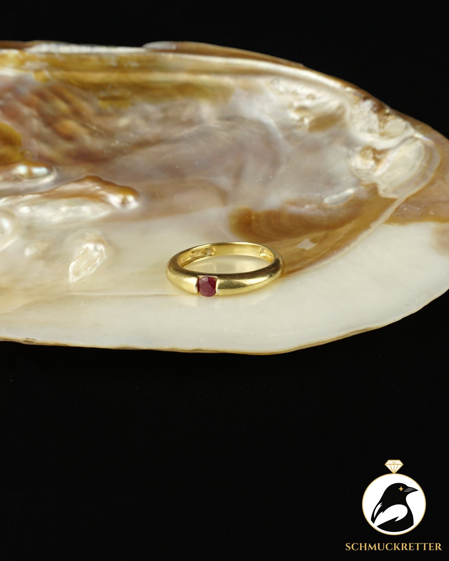 Solitärring aus vergoldetem 925 Silber - mit Rubin, Gr. 60