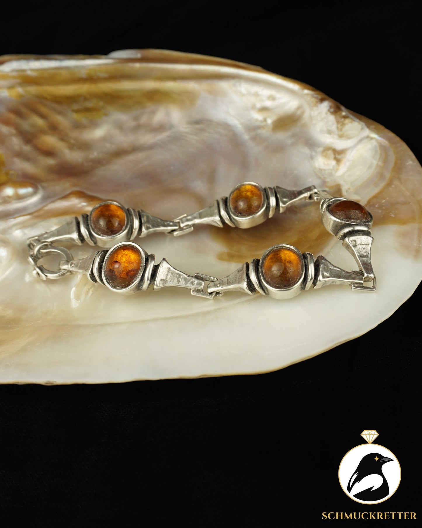 Modernistisches 925 Silberarmband mit Bernstein - von PERLI