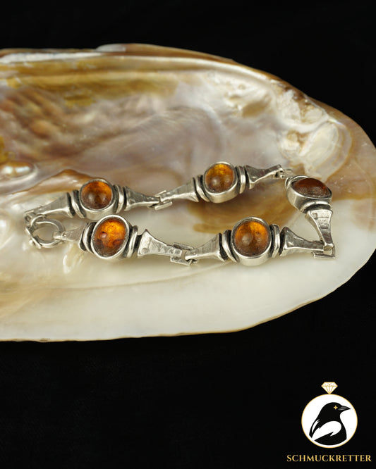 Modernistisches 925 Silberarmband mit Bernstein - von PERLI