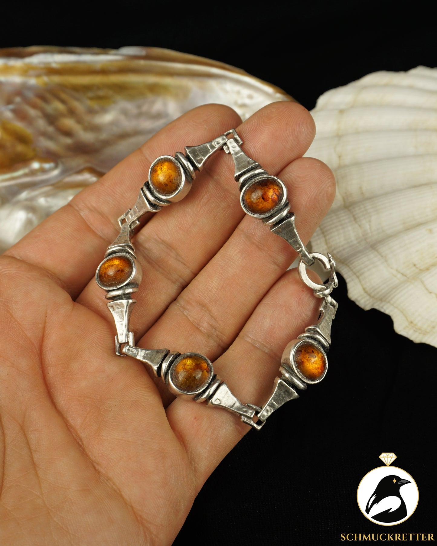 Modernistisches 925 Silberarmband mit Bernstein - von PERLI