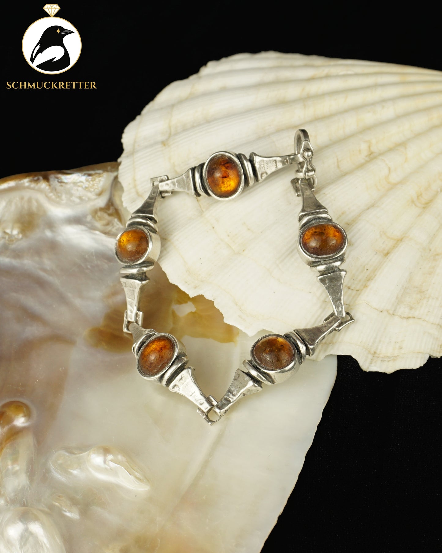 Modernistisches 925 Silberarmband mit Bernstein - von PERLI
