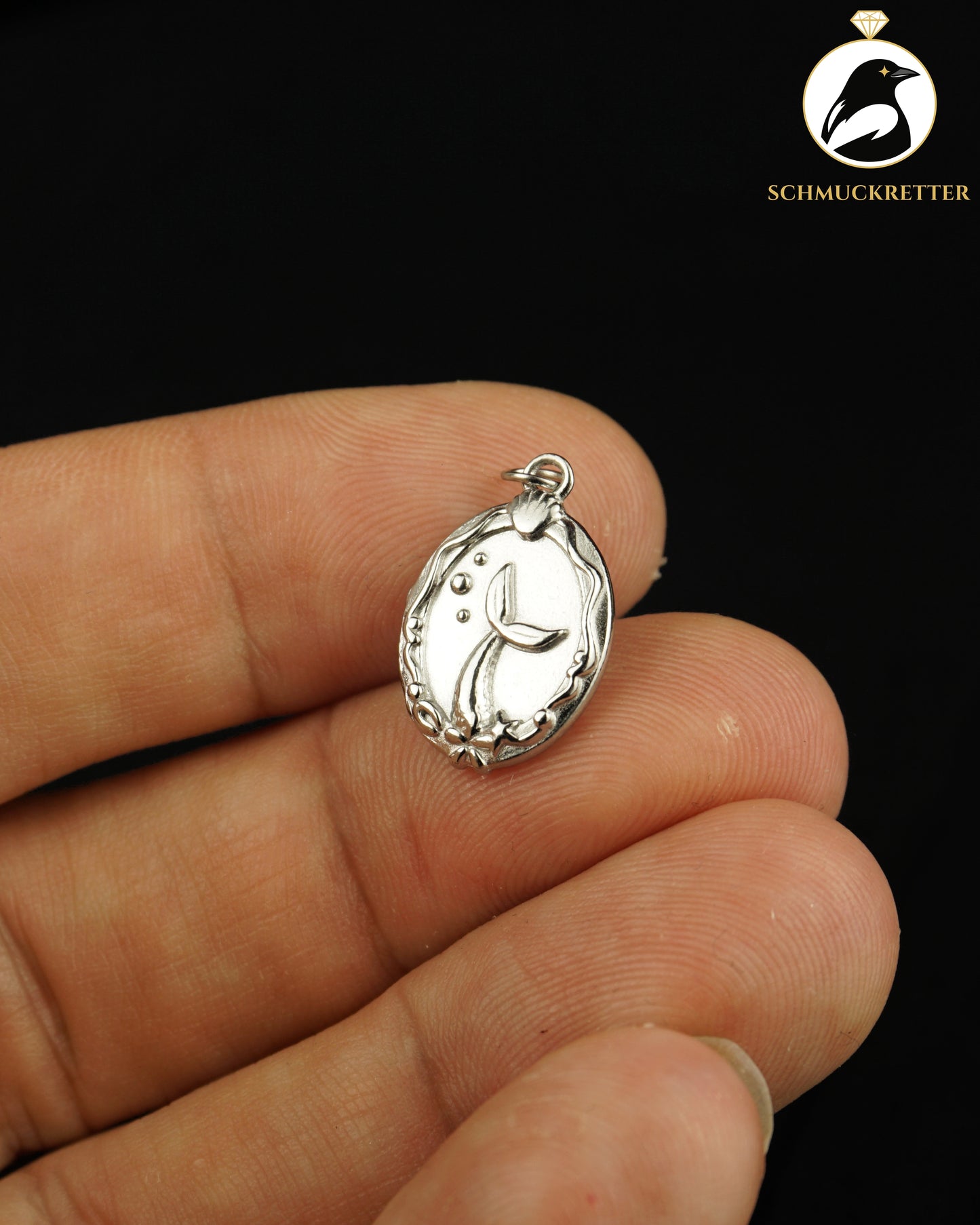 Meerjungfrau-Amulett mit Wende-Motiv aus rhodiniertem Edelstahl
