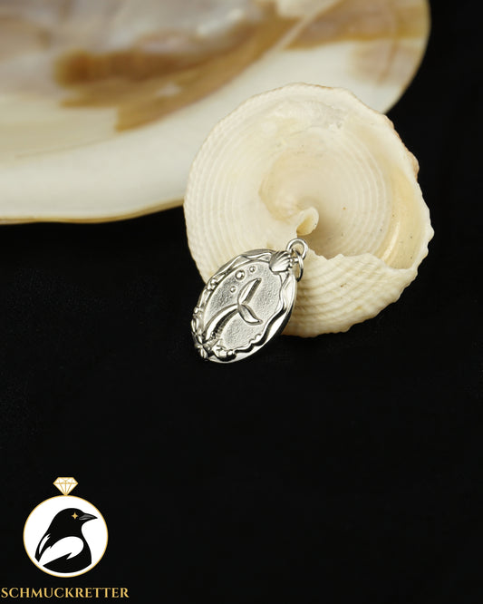 Meerjungfrau-Amulett mit Wende-Motiv aus rhodiniertem Edelstahl