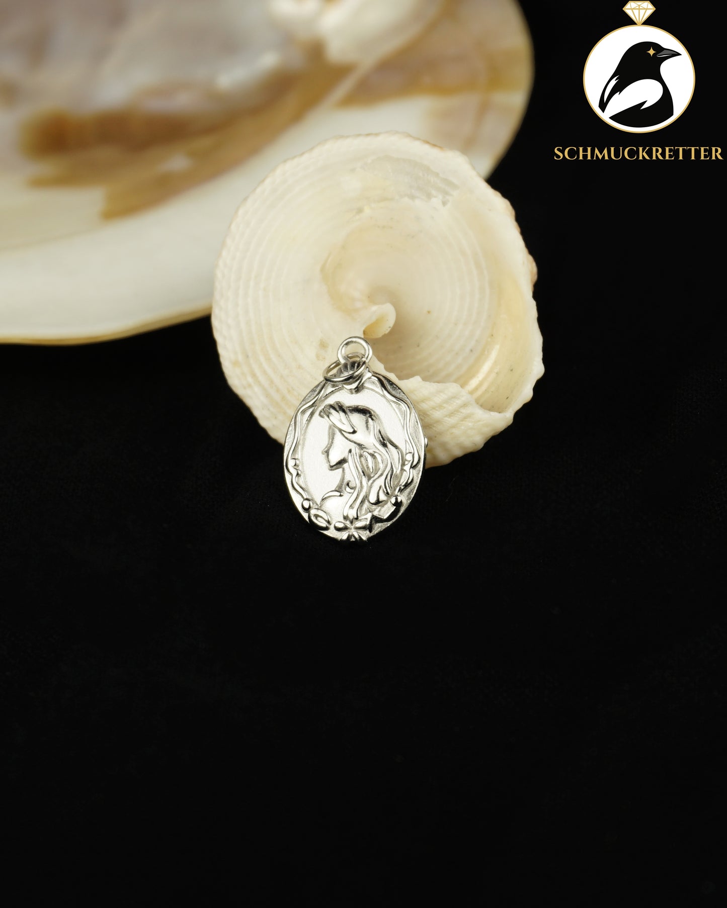 Meerjungfrau-Amulett mit Wende-Motiv aus rhodiniertem Edelstahl