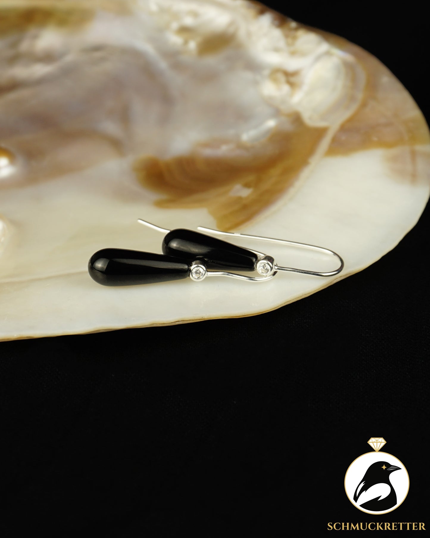 Schwarze Onyx Ohrringe mit Zirkonia - 925 Silber