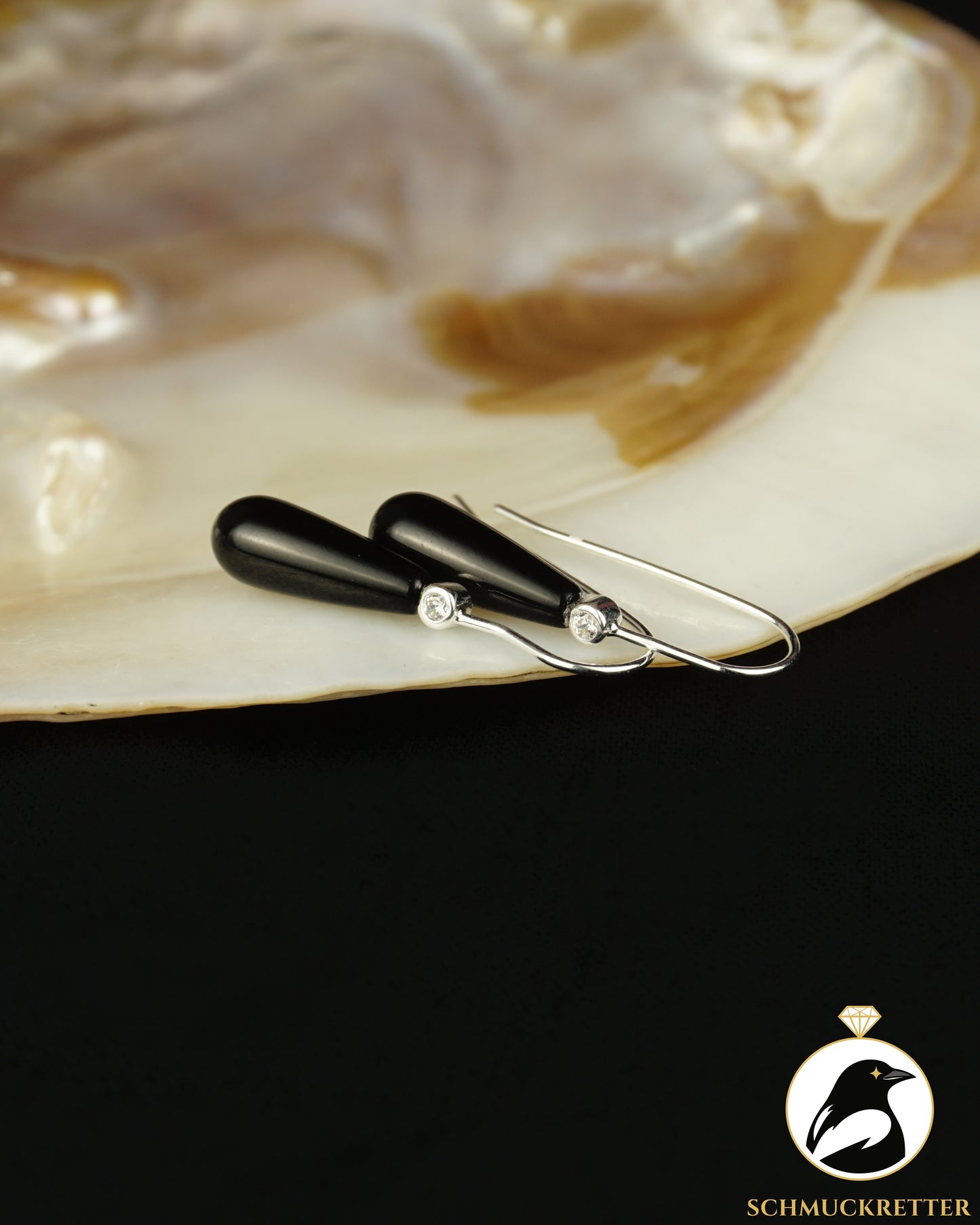 Schwarze Onyx Ohrringe mit Zirkonia - 925 Silber