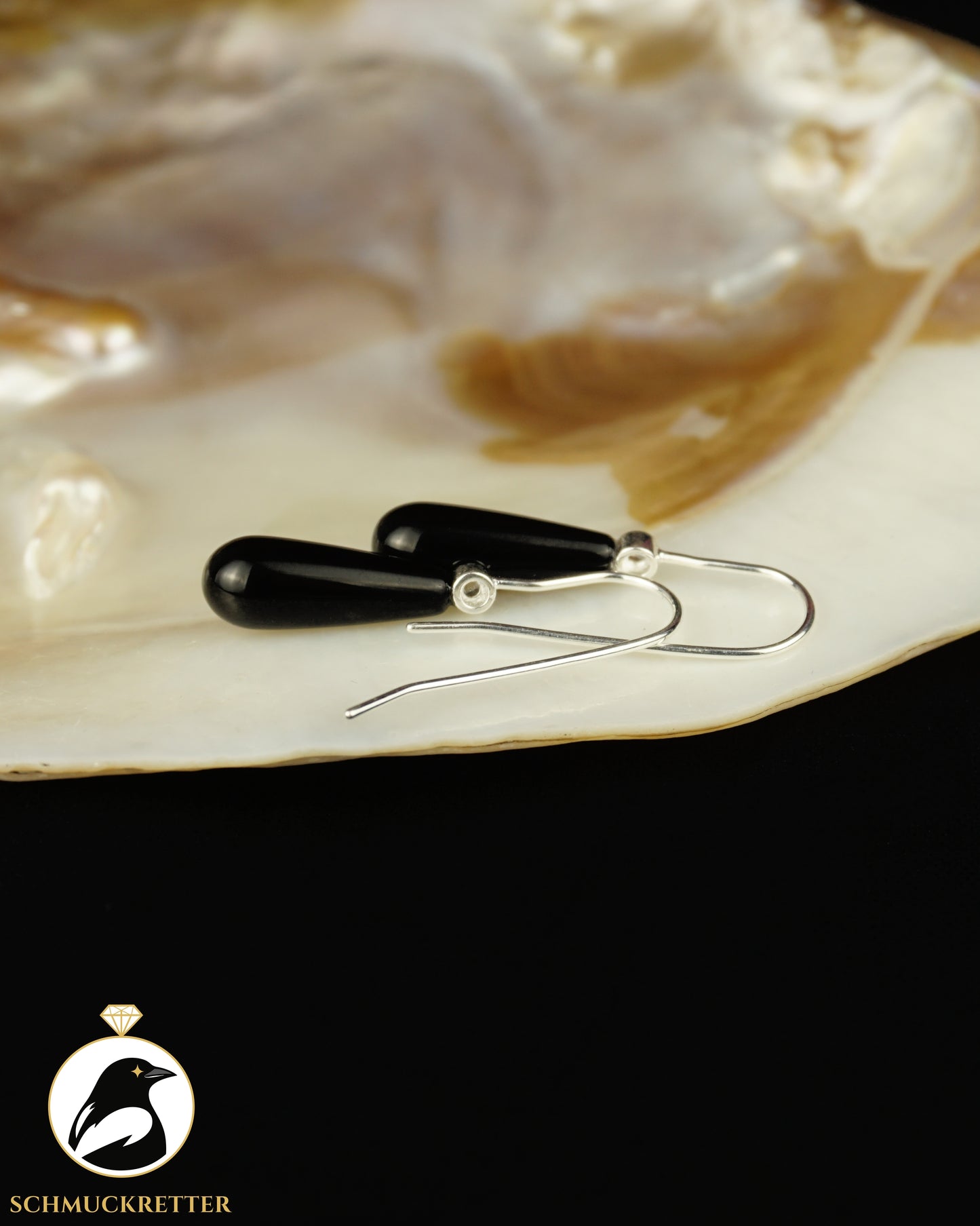 Schwarze Onyx Ohrringe mit Zirkonia - 925 Silber