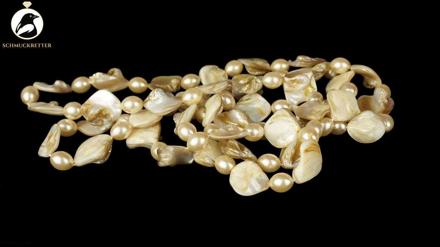 Kette aus barocken Perlmutt-Nuggets und Süßwasserperlen, Endloskette, SALE