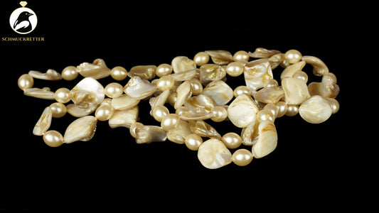 Kette aus barocken Perlmutt-Nuggets und Süßwasserperlen, Endloskette, SALE