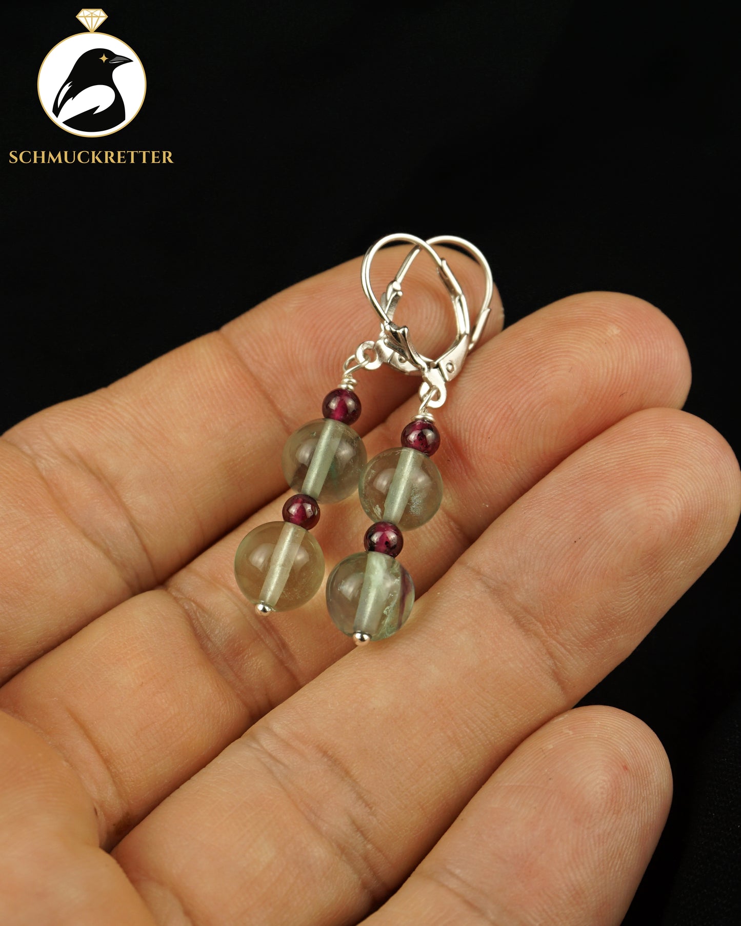 Paros · 925 Silber Ohrringe mit Granat & Fluorit