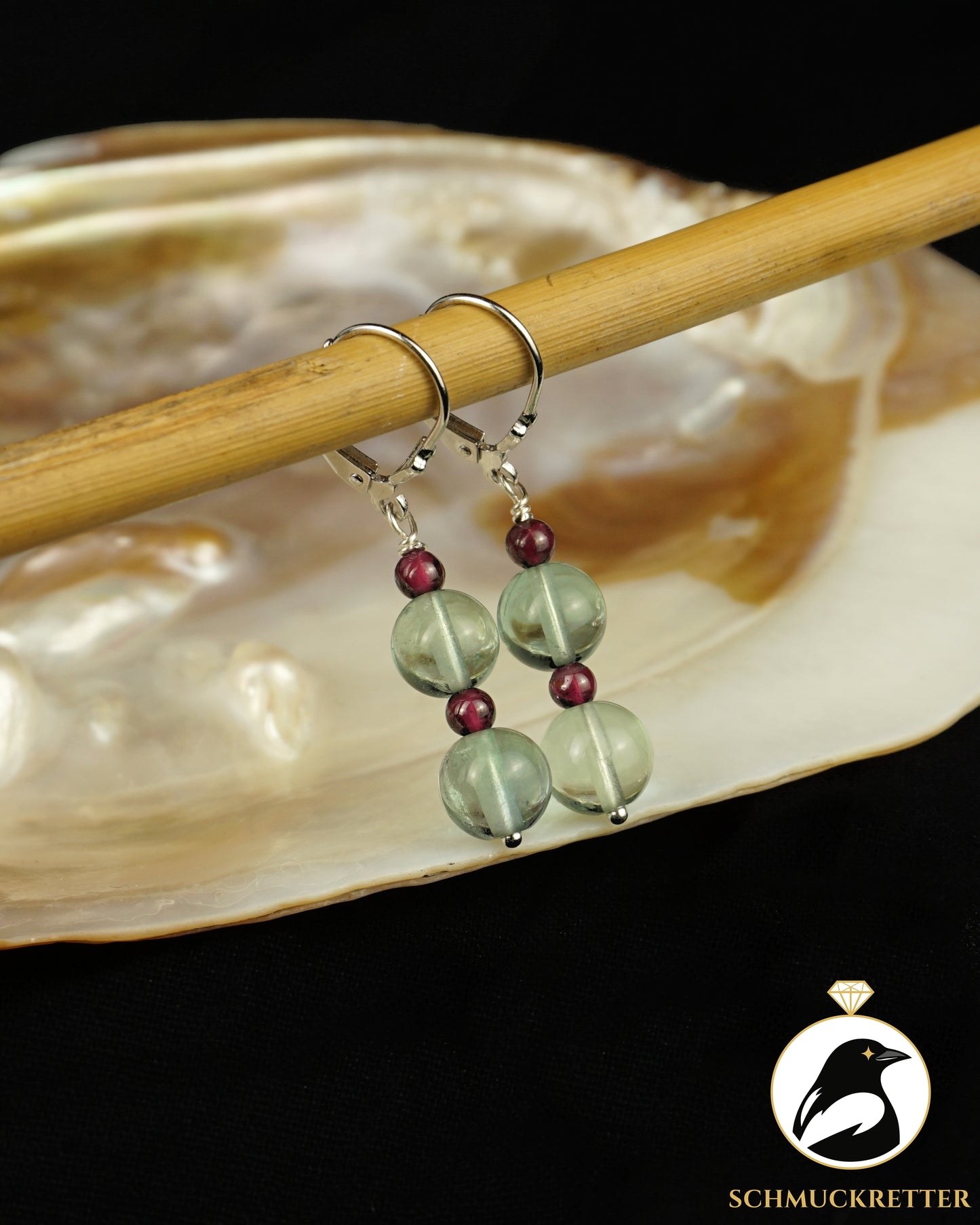 Paros · 925 Silber Ohrringe mit Granat & Fluorit