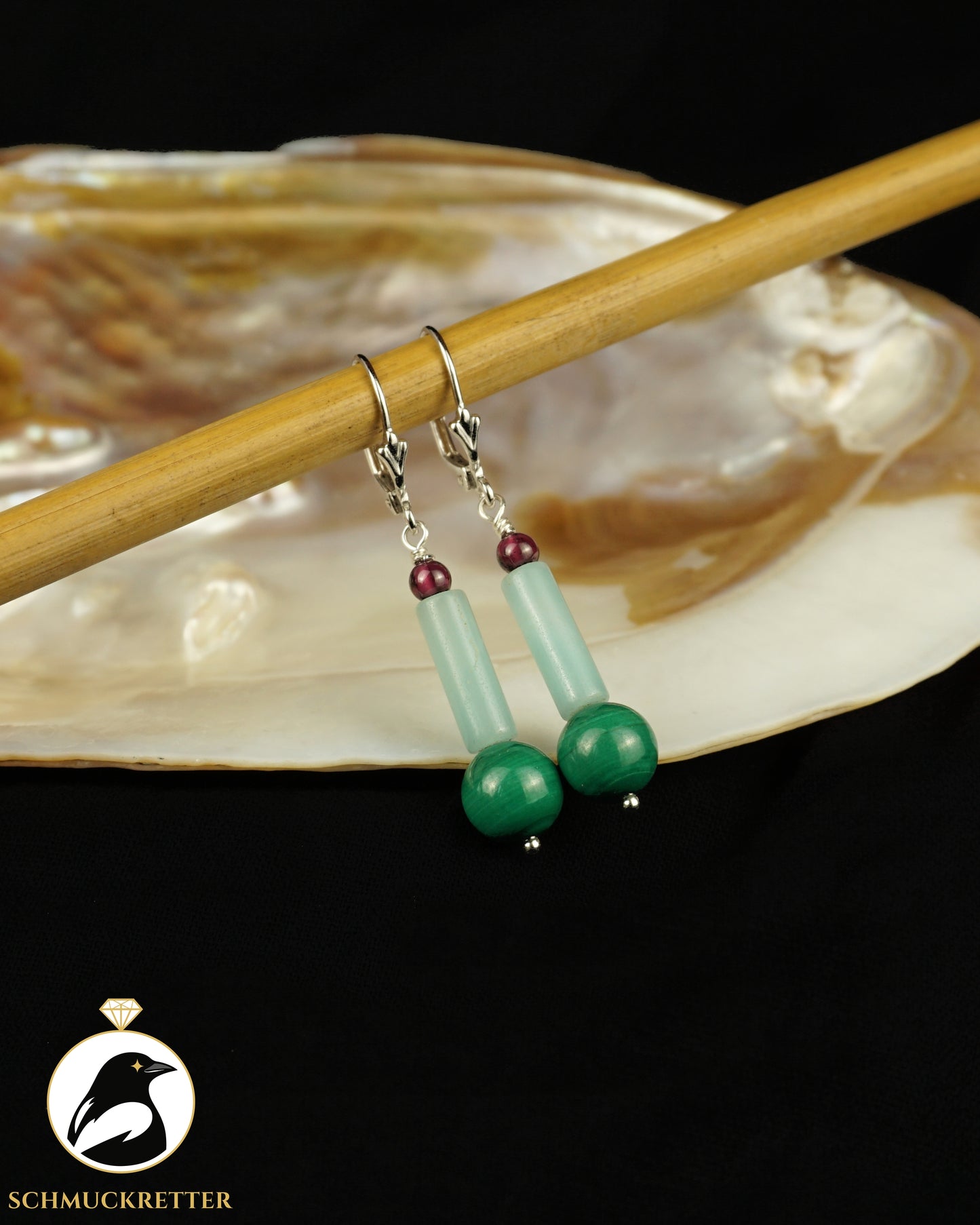 Capri · 925 Silber Ohrringe mit Amazonit, Granat & Malachit