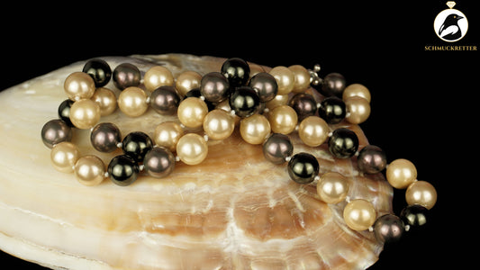 Kette aus MK-Perlen in Champagner- & Auberginetönen, rhodinierter Verschluss