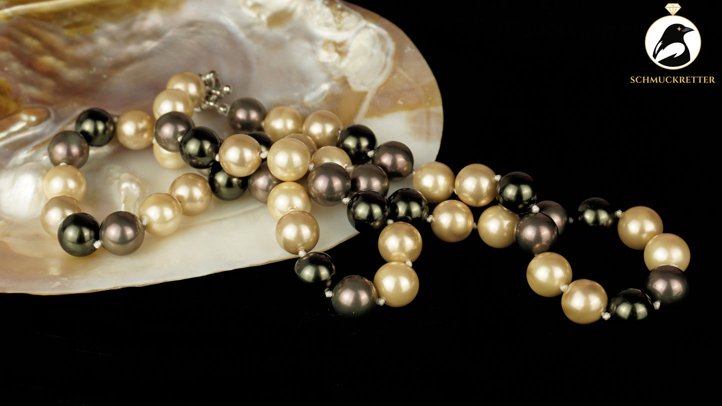 Kette aus MK-Perlen in Champagner- & Auberginetönen, rhodinierter Verschluss