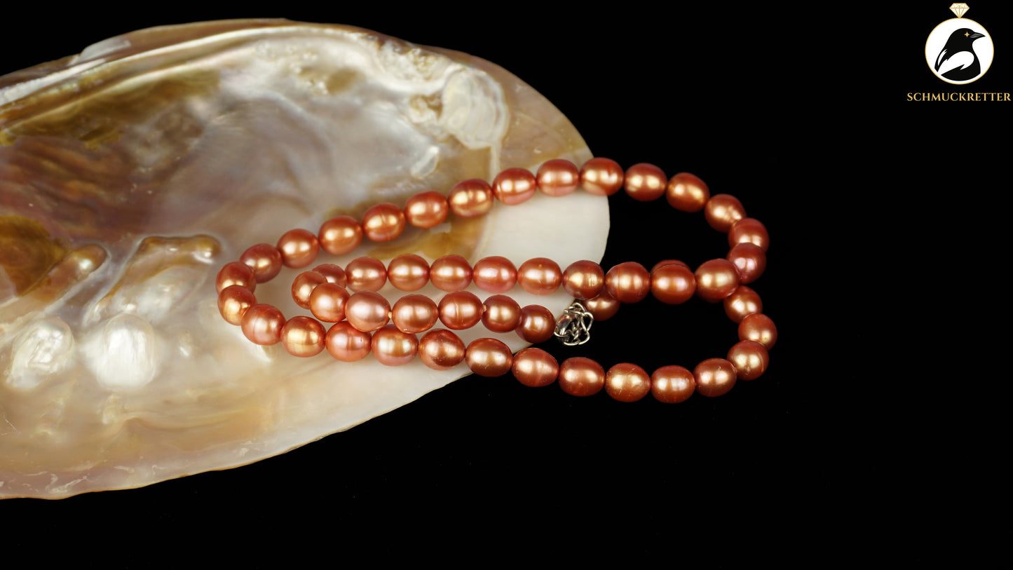 Set: Kette aus roten Süßwasserperlen mit 925 Silber Verschluss + Armband