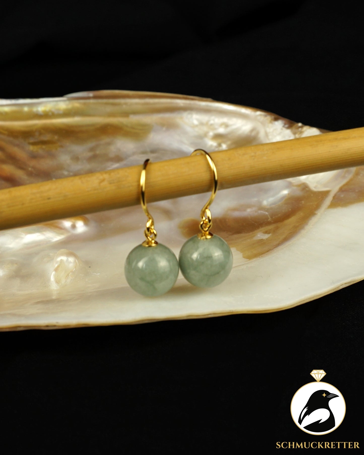 Ohrringe mit grüner Jade - vergoldetes 925 Silber