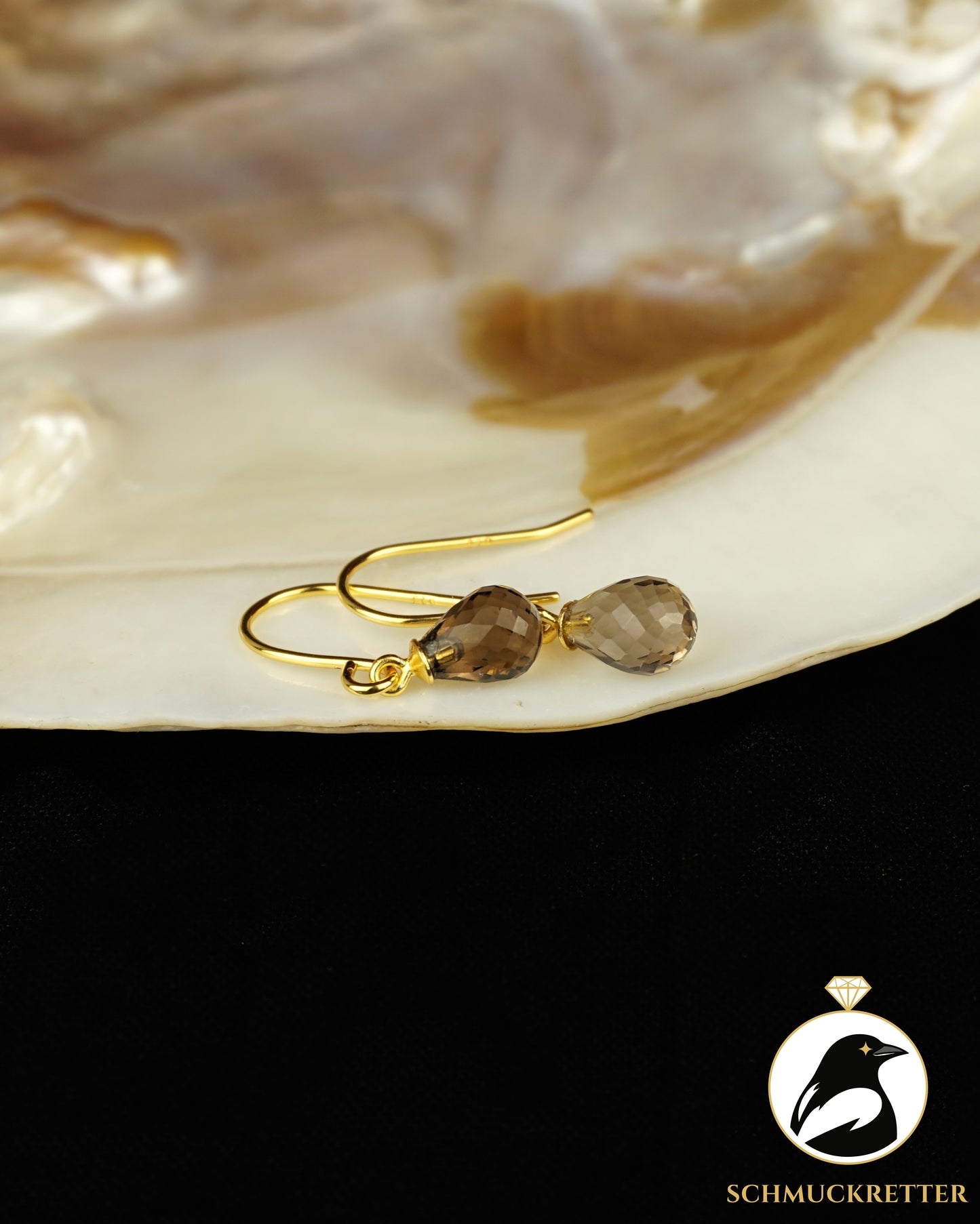 Facettierte Rauchquarz Tropfenohrringe - vergoldetes 925 Silber