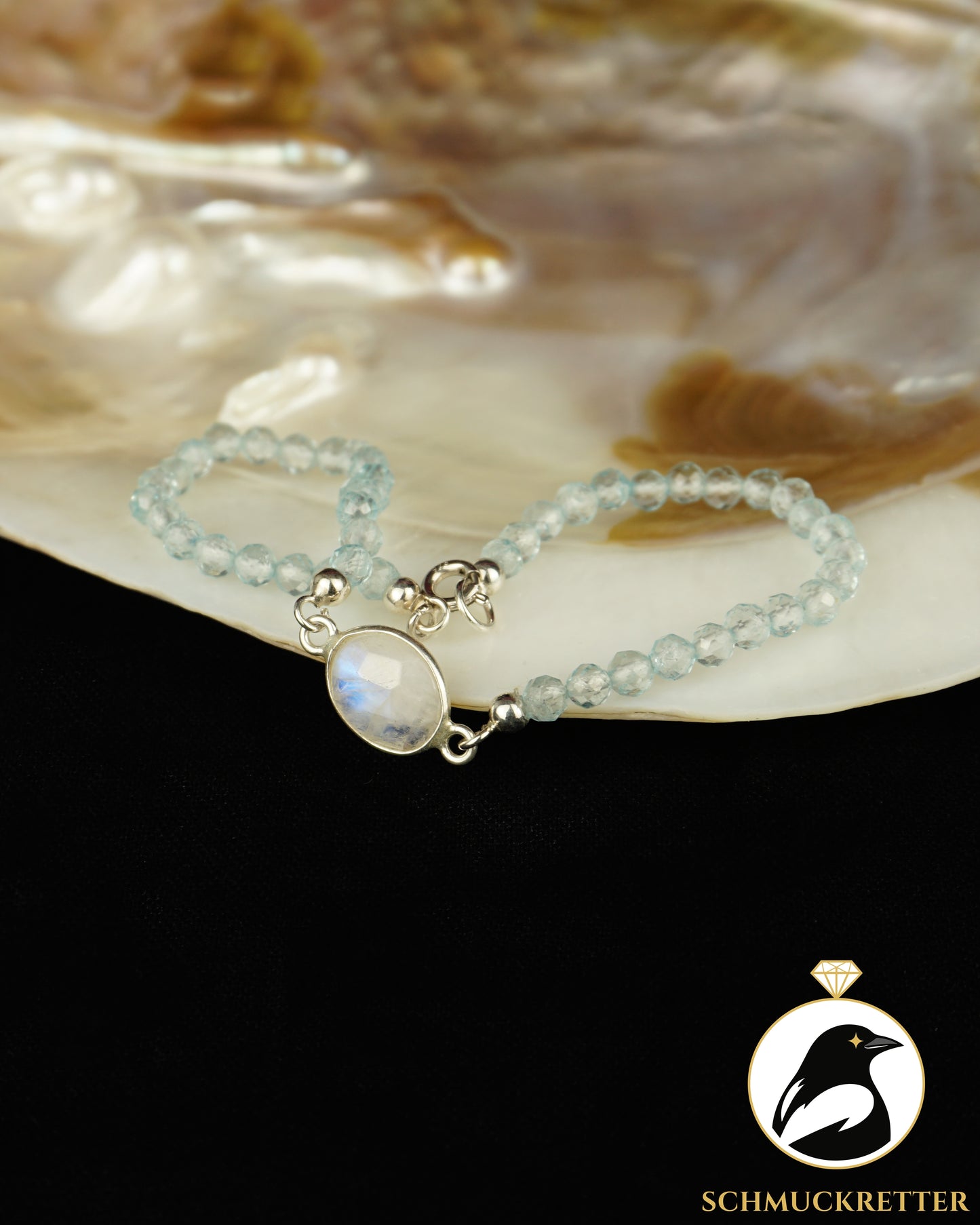 Facettiertes Blautopas-Armband mit Mondstein - gefasst in 925 Silber