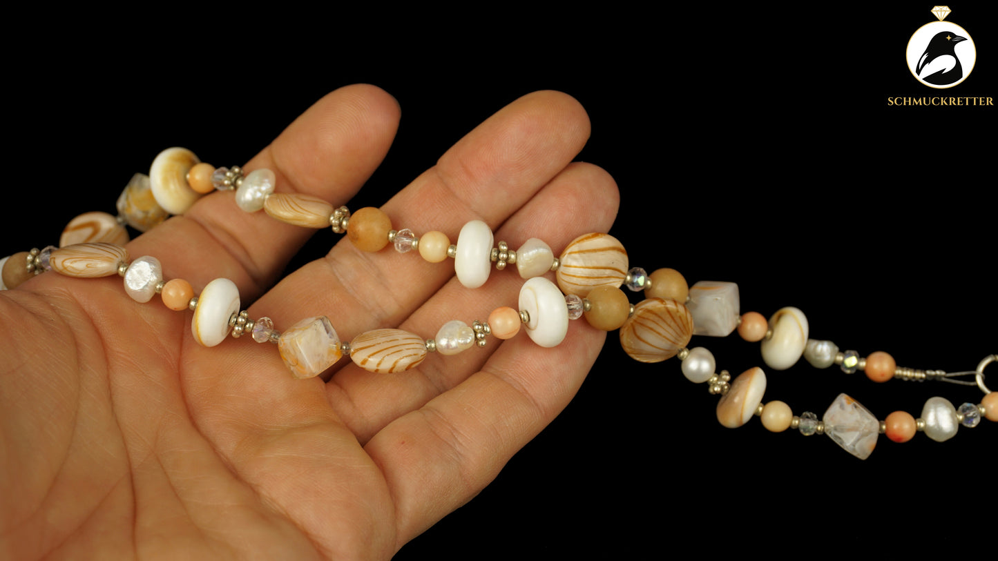 Kette 'Strandhaus' - mit Muscheln, Glas, Koralle, SALE
