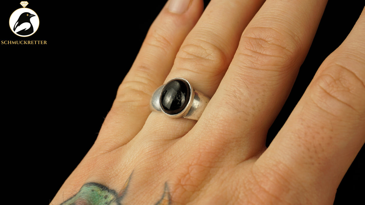 Ring aus 925 Silber mit schwarzem Sterndiopsid, Gr. 58, SALE