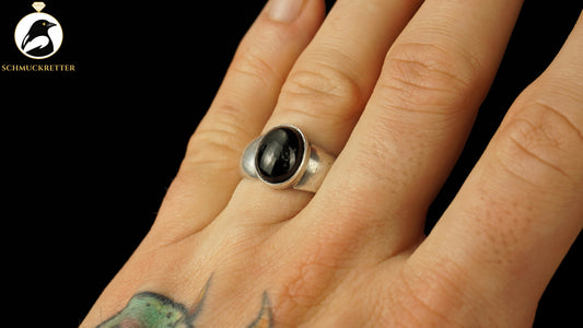 Ring aus 925 Silber mit schwarzem Sterndiopsid, Gr. 58, SALE