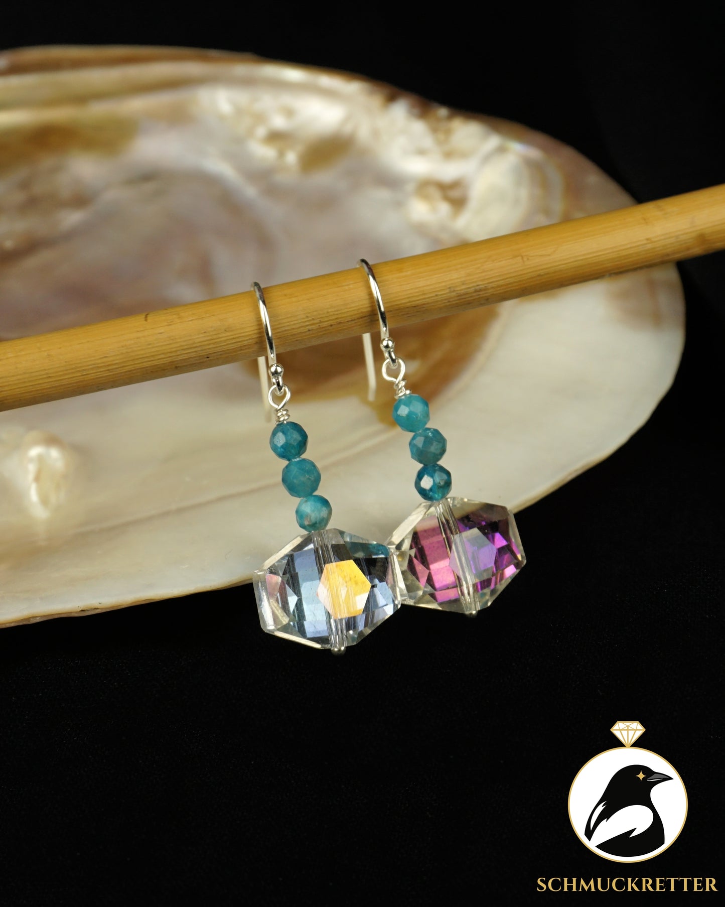 Cascais · 925 Silber Ohrringe mit blauem Apatit und facettiertem Kristall