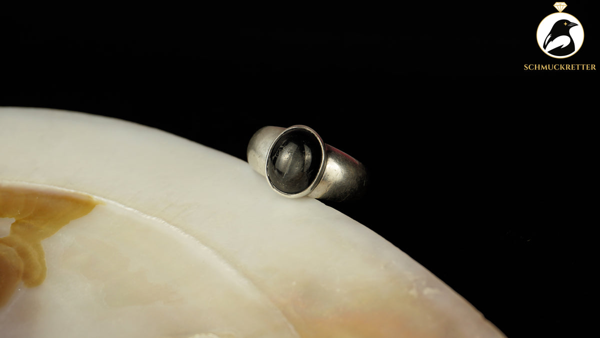 Ring aus 925 Silber mit schwarzem Sterndiopsid, Gr. 58, SALE