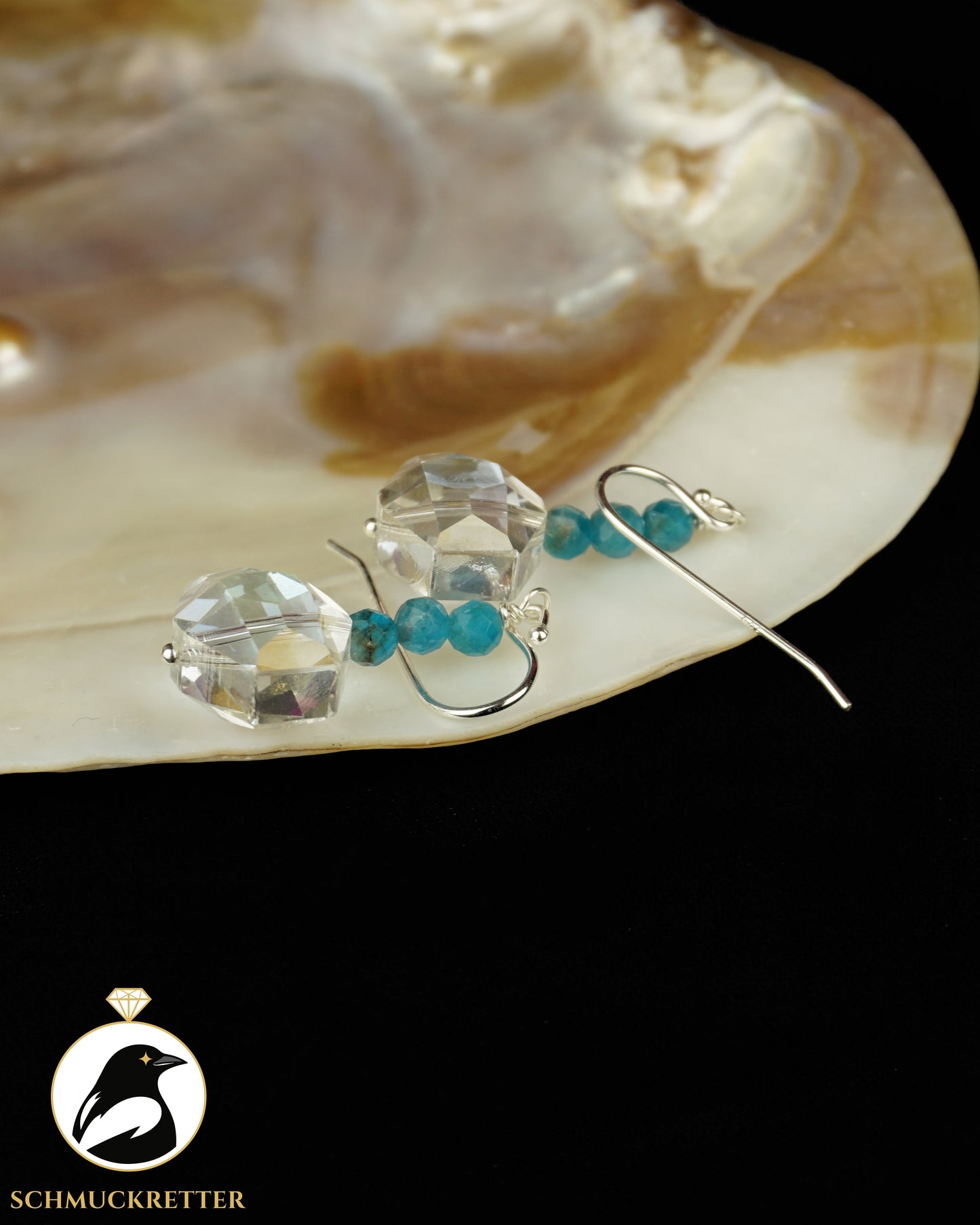 Cascais · 925 Silber Ohrringe mit blauem Apatit und facettiertem Kristall