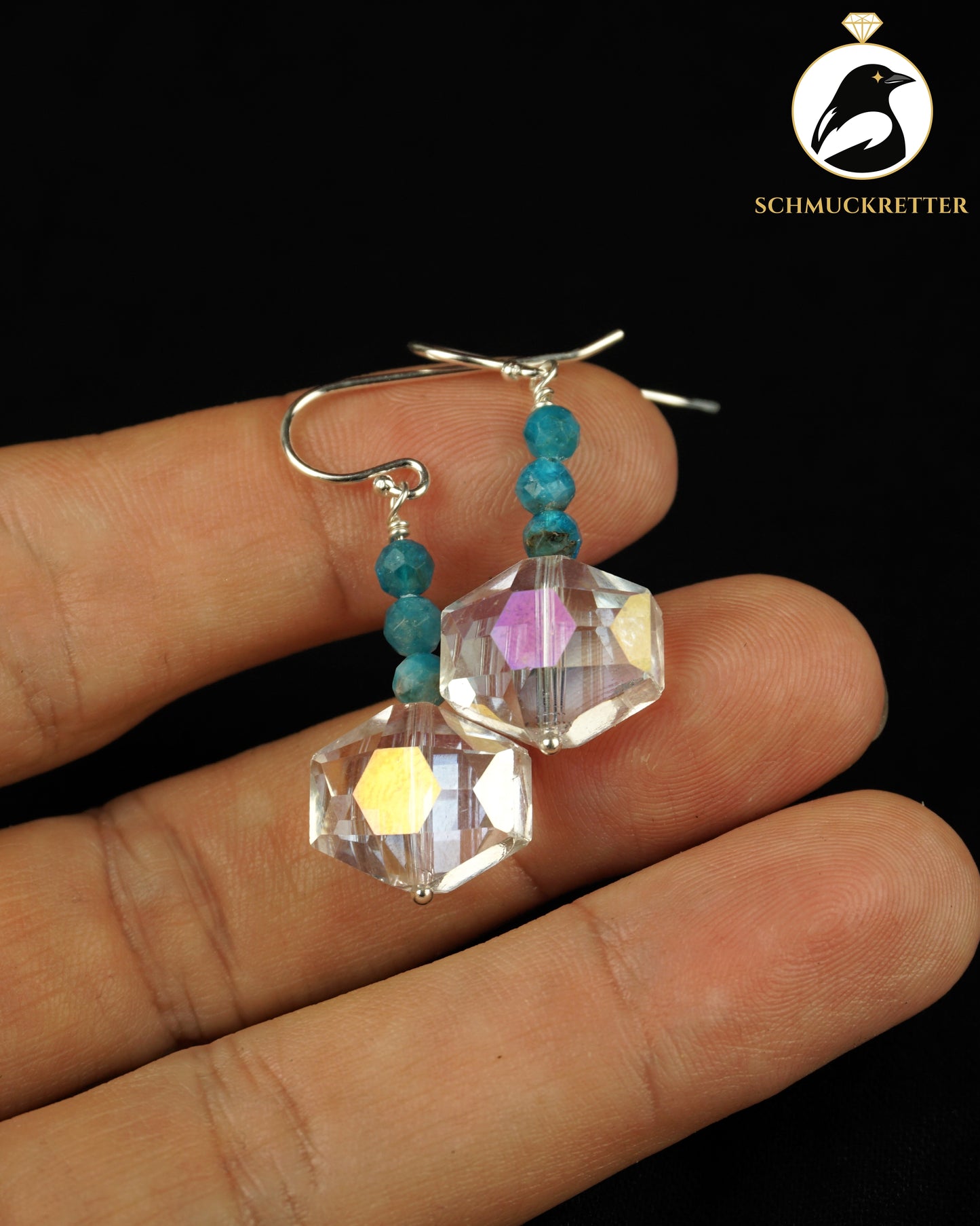 Cascais · 925 Silber Ohrringe mit blauem Apatit und facettiertem Kristall