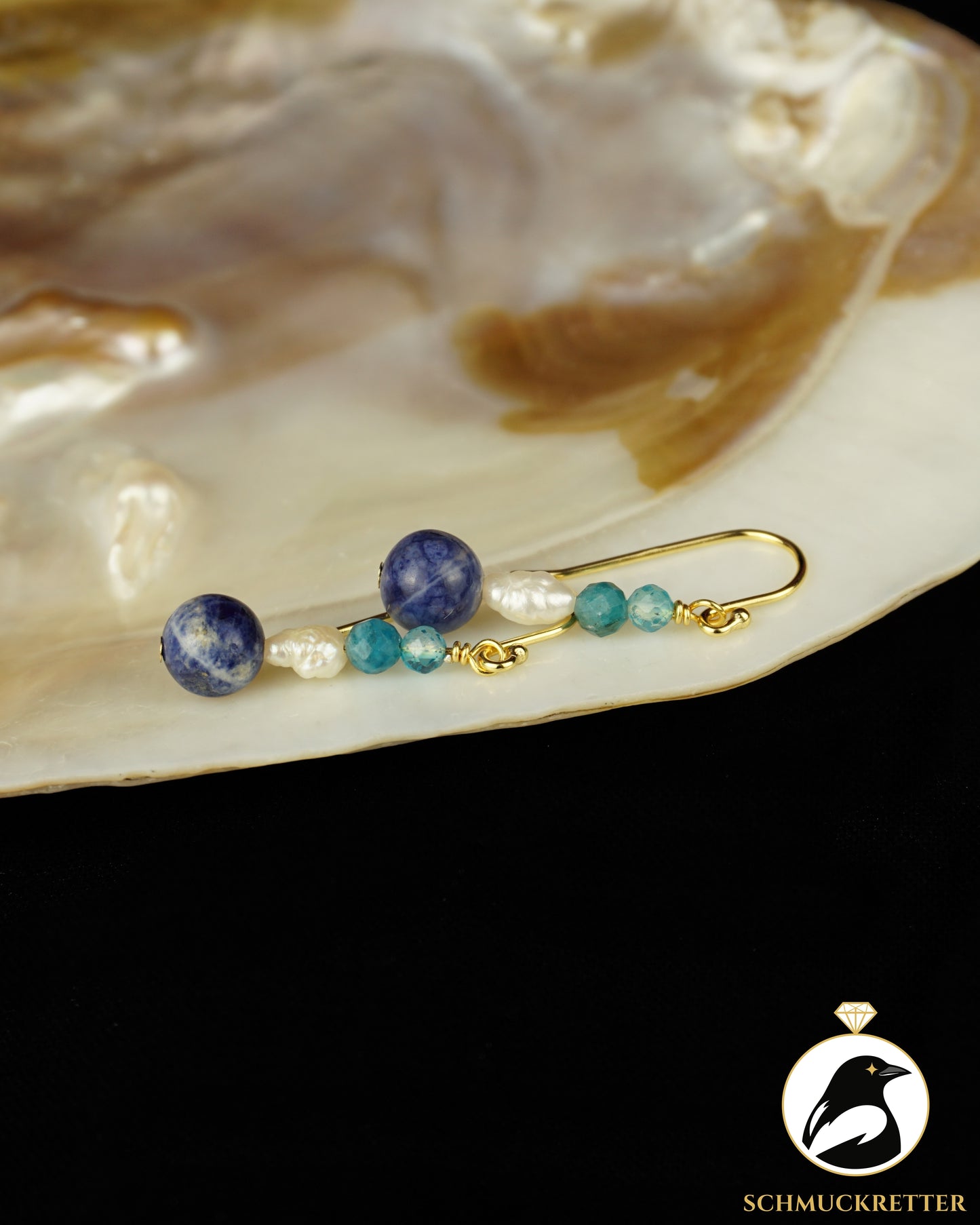 Alicante · 925 Silber Ohrringe mit Sodalith, Flussperlen, Apatit und Blautopas