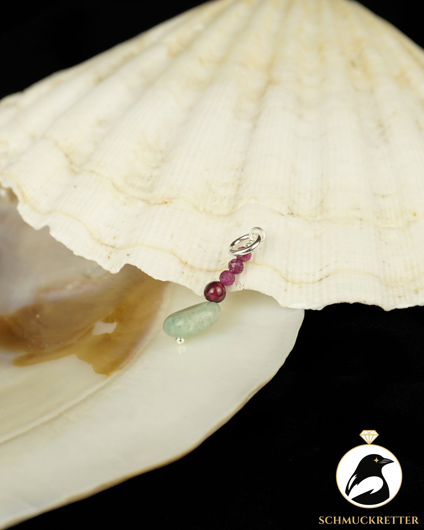 Set: Ohrringe und Anhänger 925 Silber mit Rubin, Granat und Amazonit - Unikat