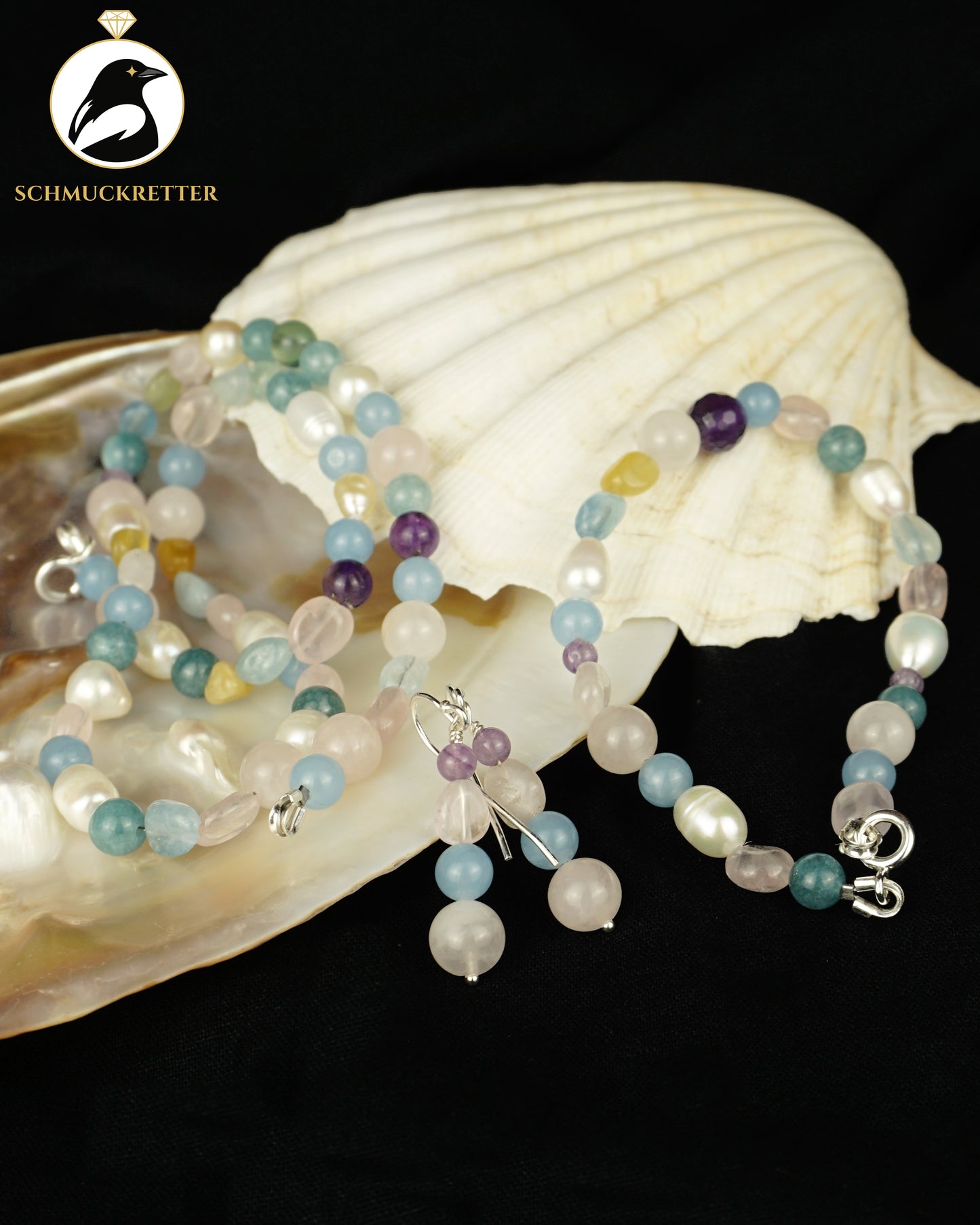 Pastellwolke: Armband, Kette und Ohrringe im Set - 925 Silber (Unikat)