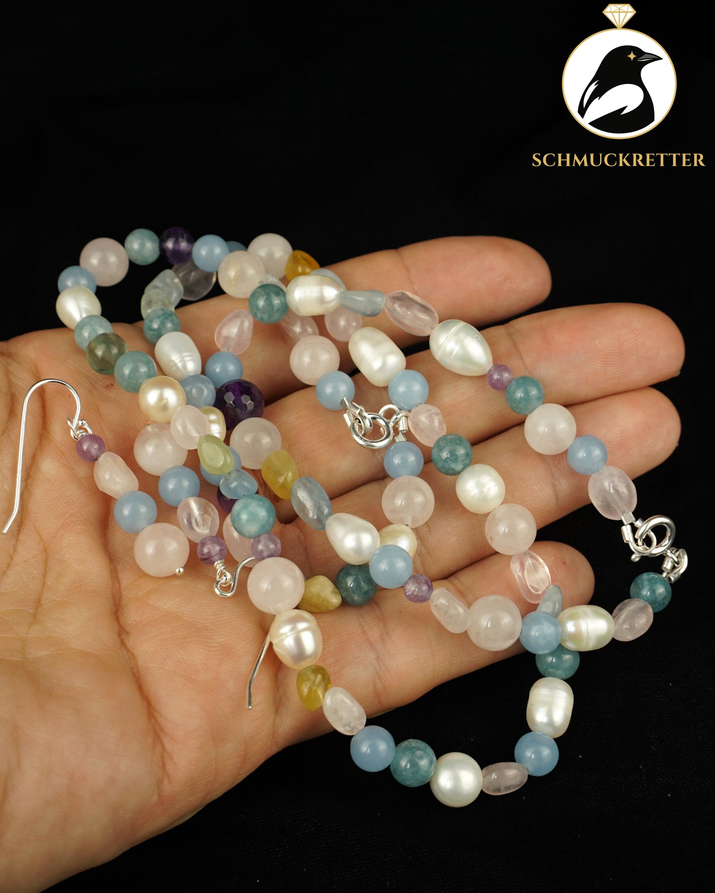 Pastellwolke: Armband, Kette und Ohrringe im Set - 925 Silber (Unikat)