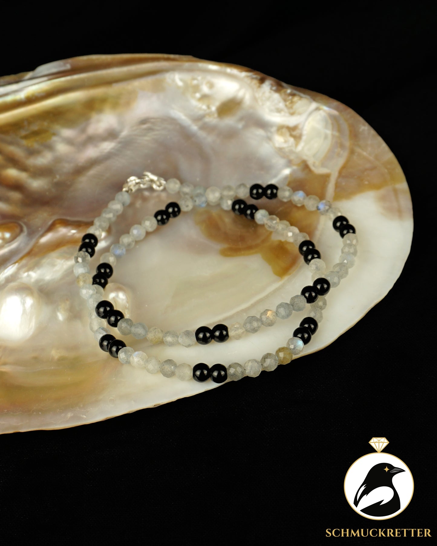 Labradorit Kette mit schwarzem Onyx und 925 Silber Verschluss