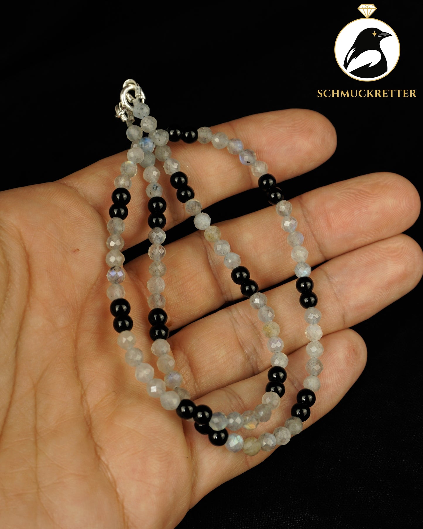 Labradorit Kette mit schwarzem Onyx und 925 Silber Verschluss