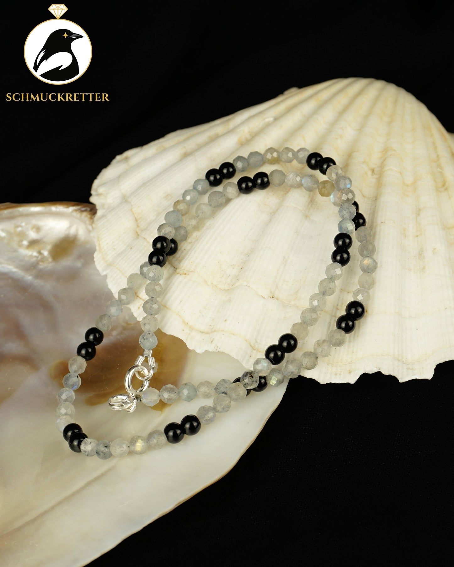 Labradorit Kette mit schwarzem Onyx und 925 Silber Verschluss