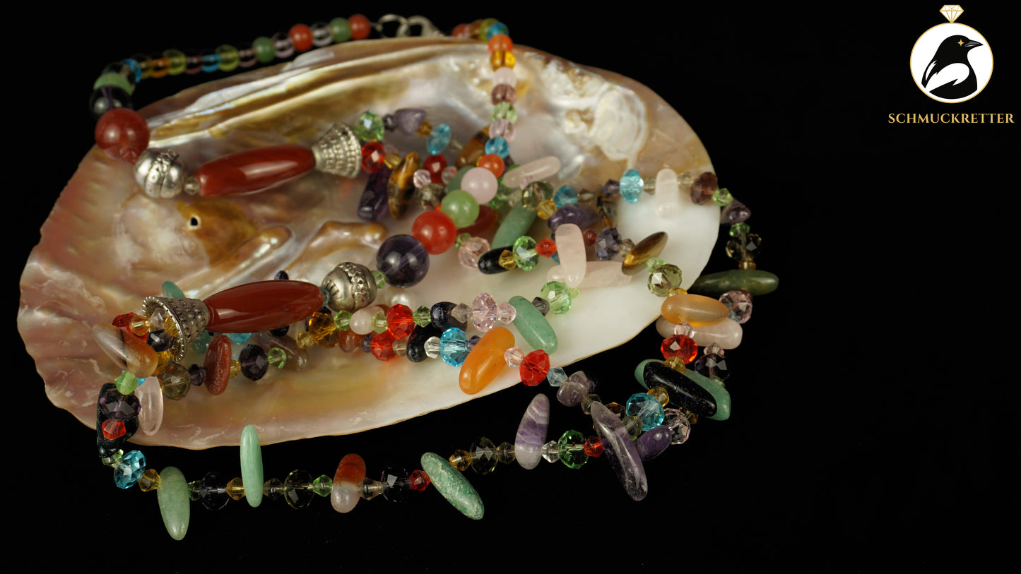 Collier 'Farbkarussell' - mit Aventurin, Rosenquarz, Amethyst, SALE