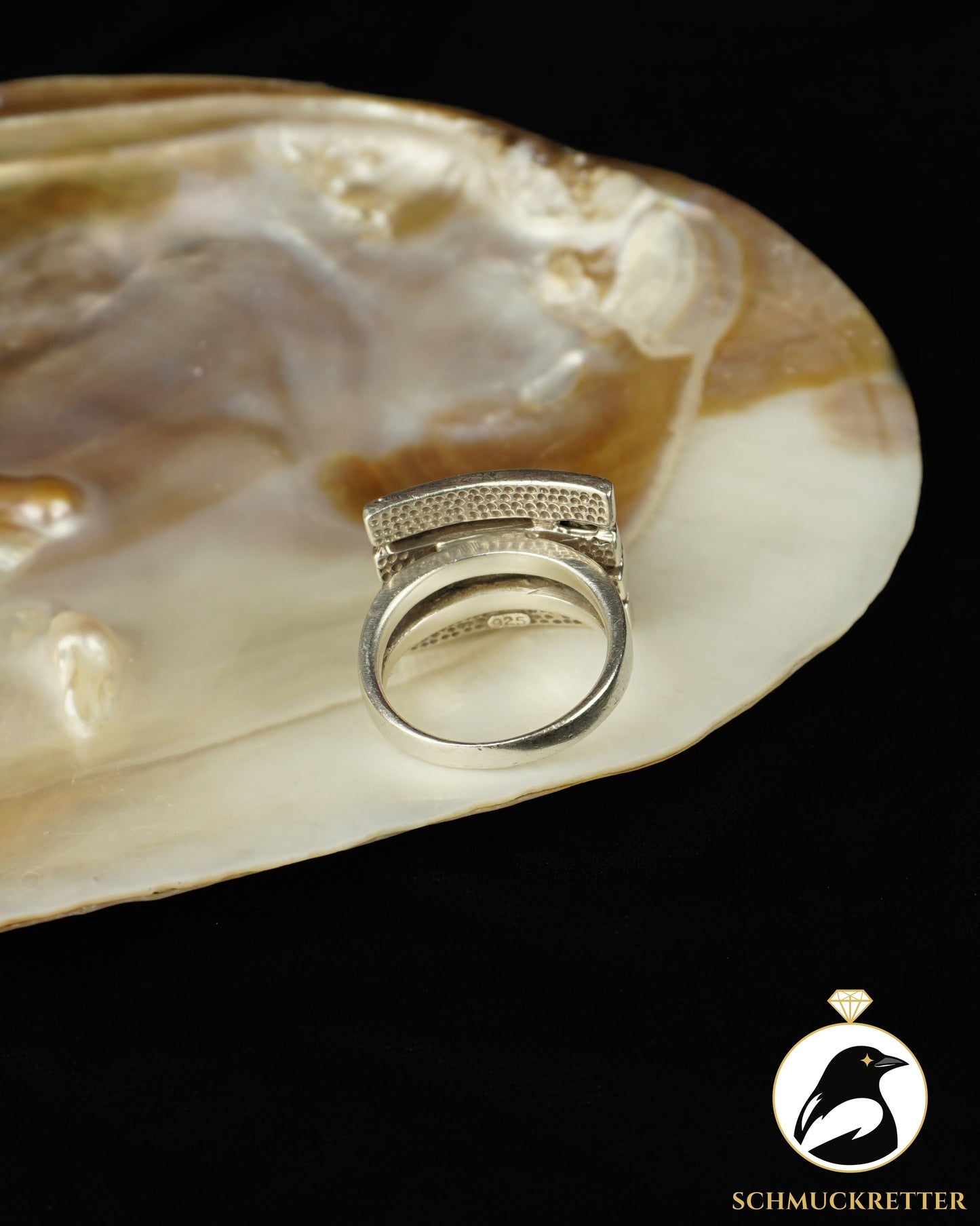 Ring aus 925 Silber mit Markasiten und Onyx-Blume, 57