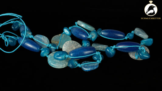 Lange Kette aus blauem Achat - zum Selberknoten, SALE