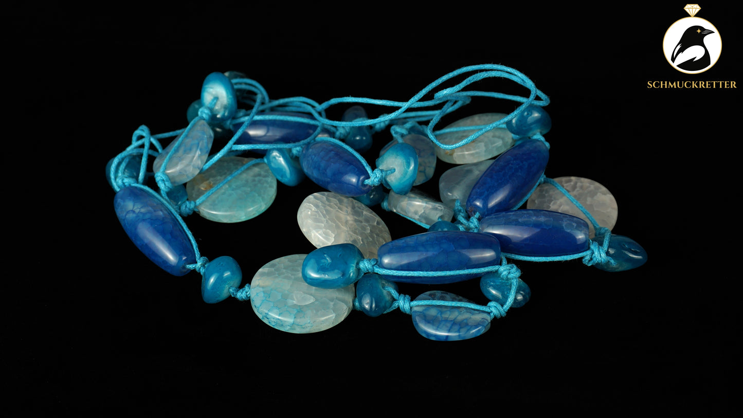 Lange Kette aus blauem Achat - zum Selberknoten, SALE